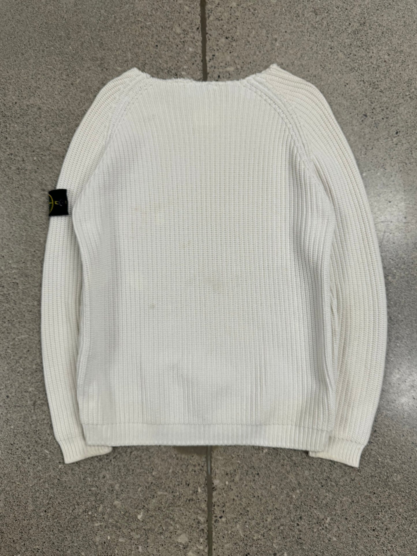2000s Stone Island Cream White Badge Logo Knit Sweater