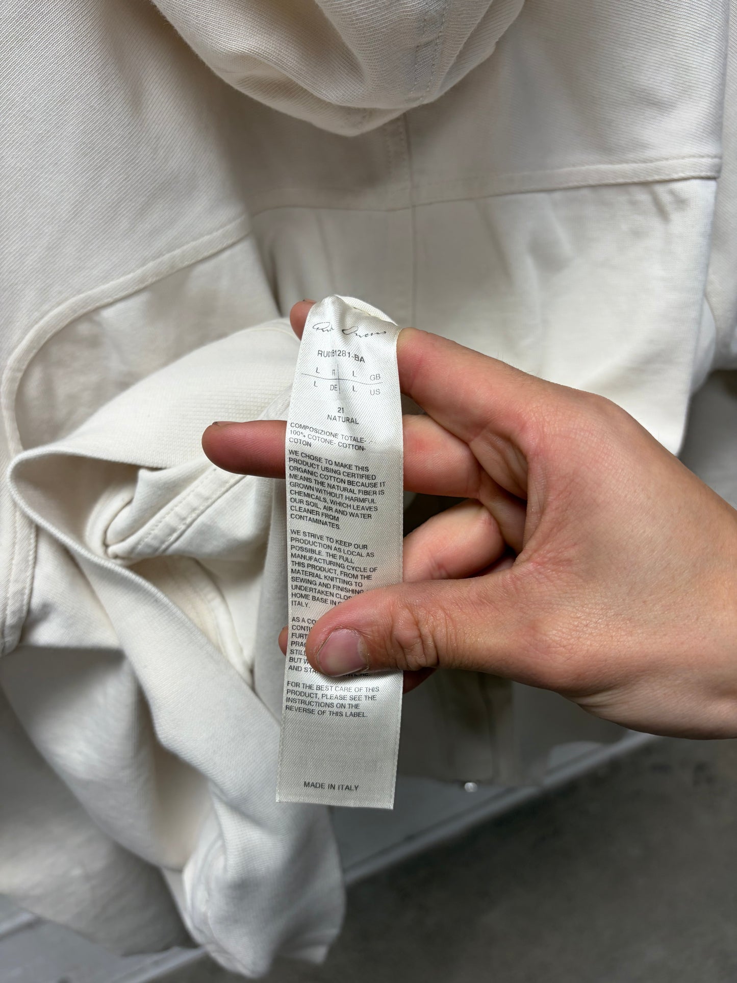 SS2022 Rick Owens ‘Fogachine’ Natural White Zip Up Hoodie