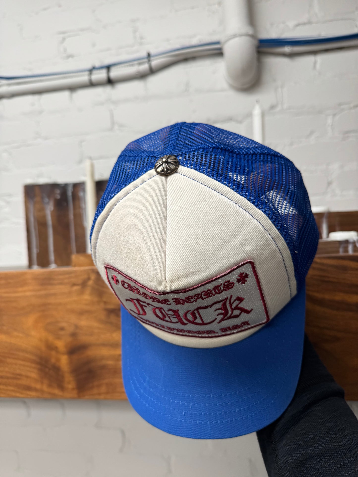 Chrome Hearts ‘Fuck’ Hollywood Exclusive Blue/Red Trucker Hat