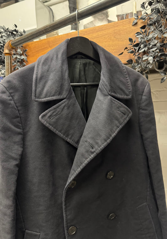 Helmut Lang ‘Plum’ Faded Black Moleskin Double Breasted Coat