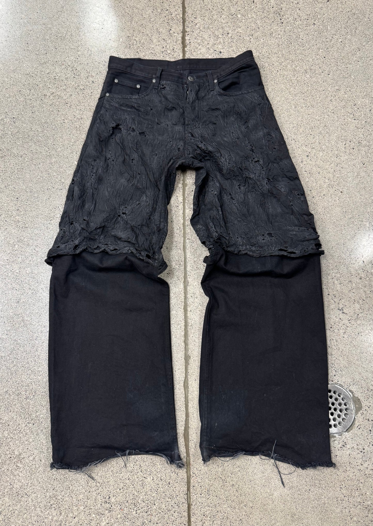 Paradoxe Paris ‘Dead Leaves’ Layered Black Crinkle Denim