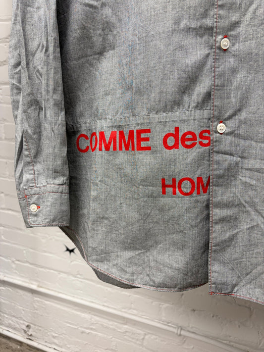 2001 Comme Des Garçons Homme ‘Split Logo’ Red/Grey Button Up Shirt
