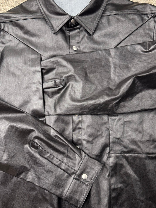 AW2022 Rick Owens ‘Strobe’ Waxed Black Jumbo ‘Fog Pocket’ Work Jacket
