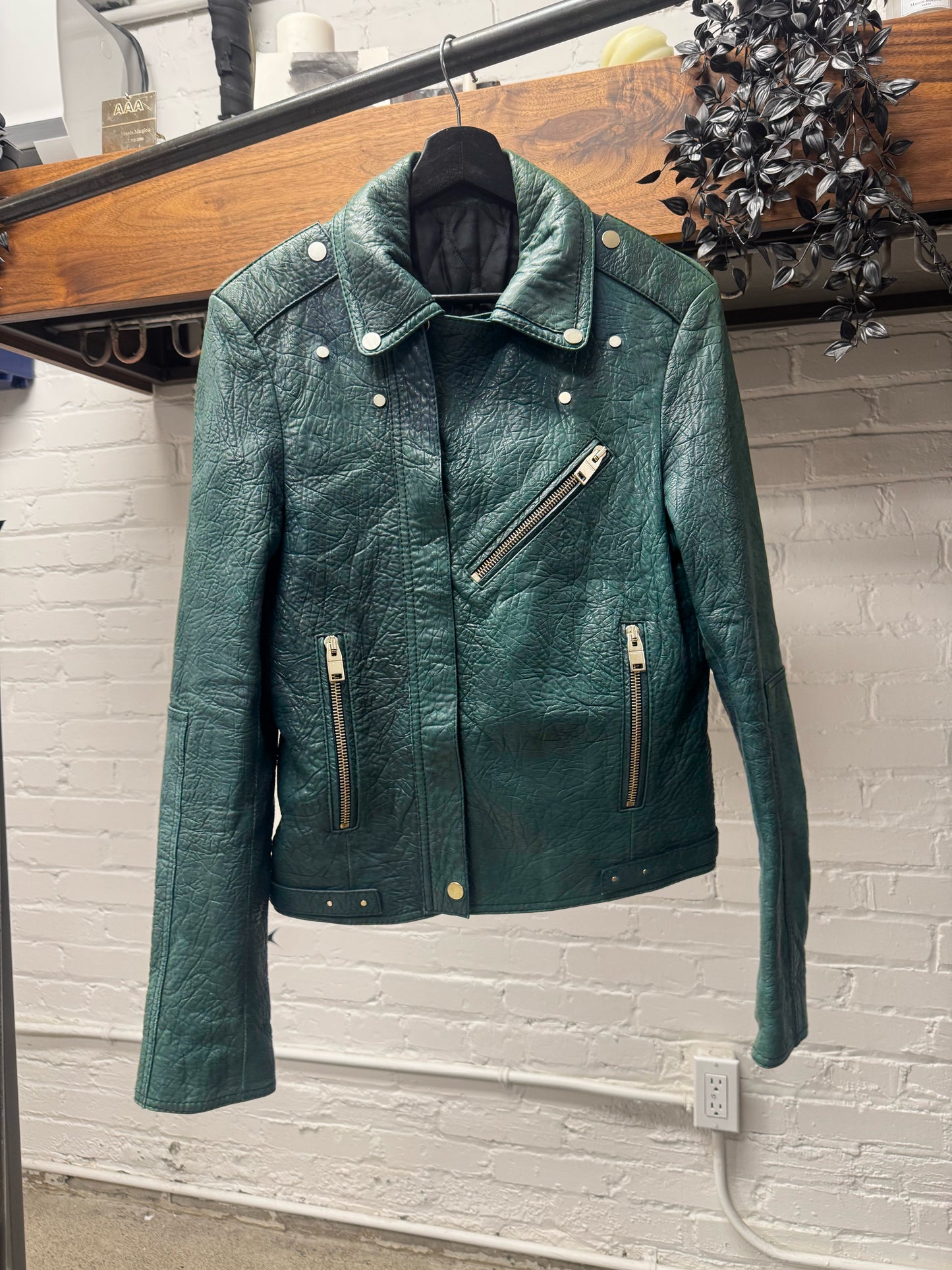 SS2014 Balenciaga by Alexander Wang Blue Calfskin Leather Biker Jacket