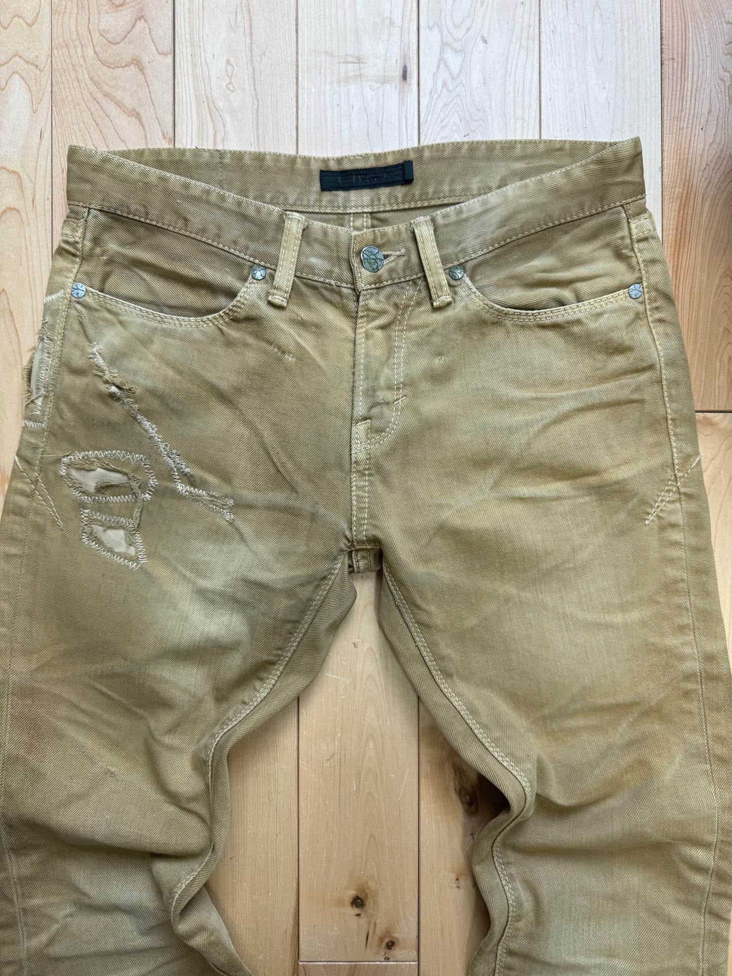 Fuga ‘Sand Brown’ Distressed Flared Denim
