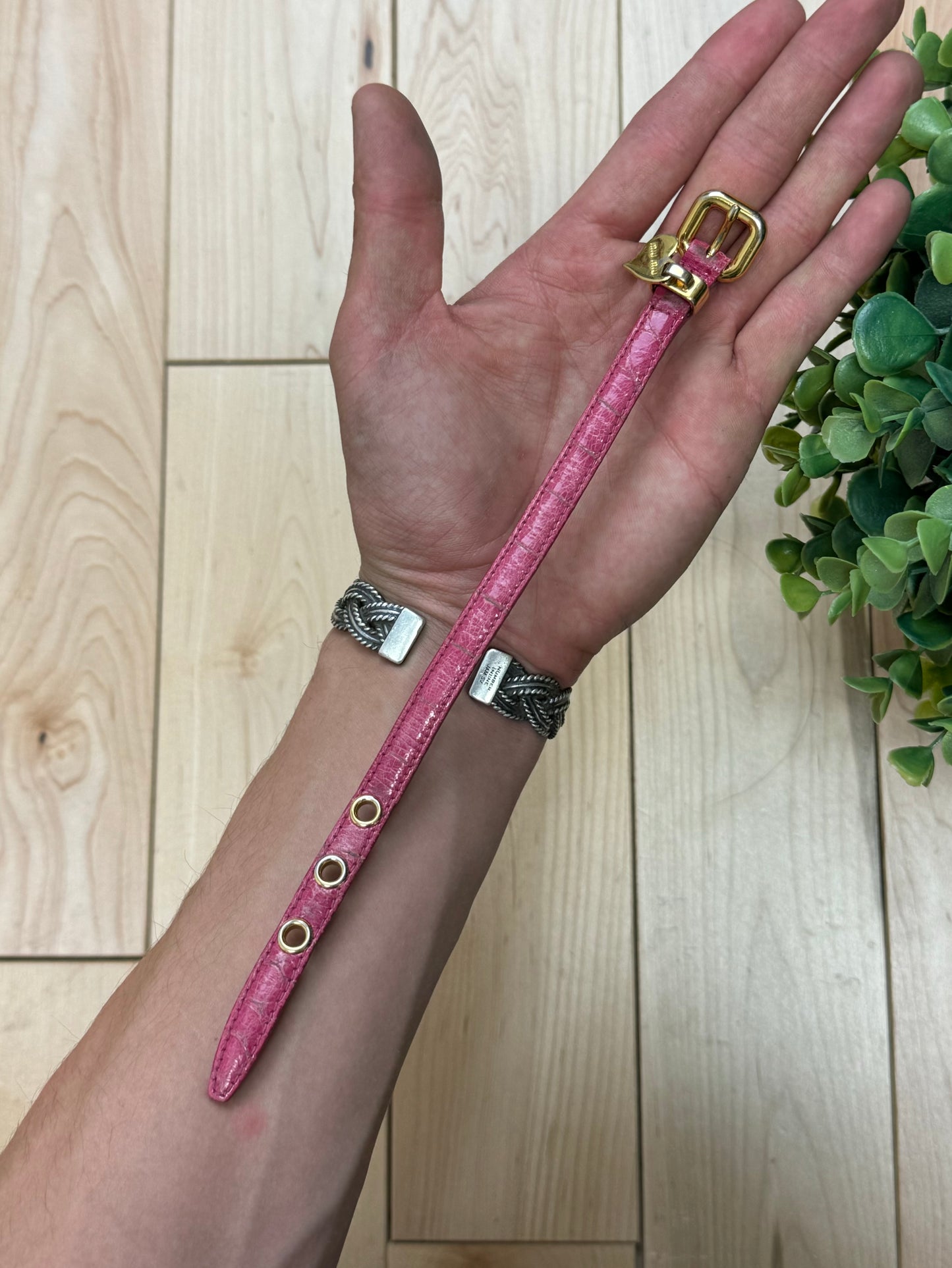 Miu Miu Pink Leather Gold Heart Charm