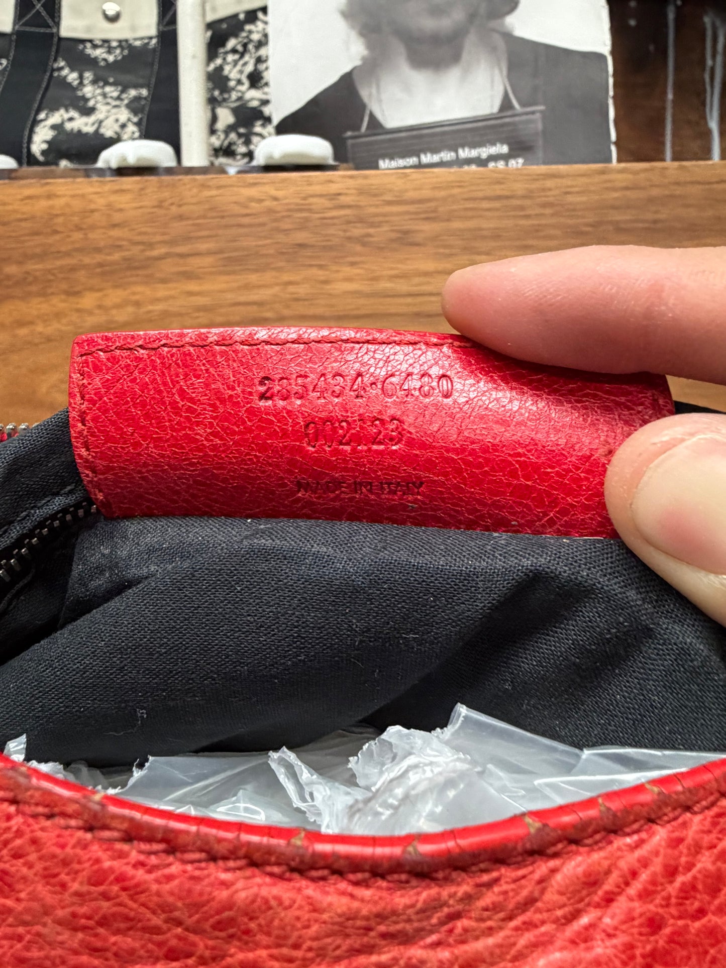 Balenciaga ‘Town’ Red Leather Bag with Silver Toned Hardware and Crossbody Strap