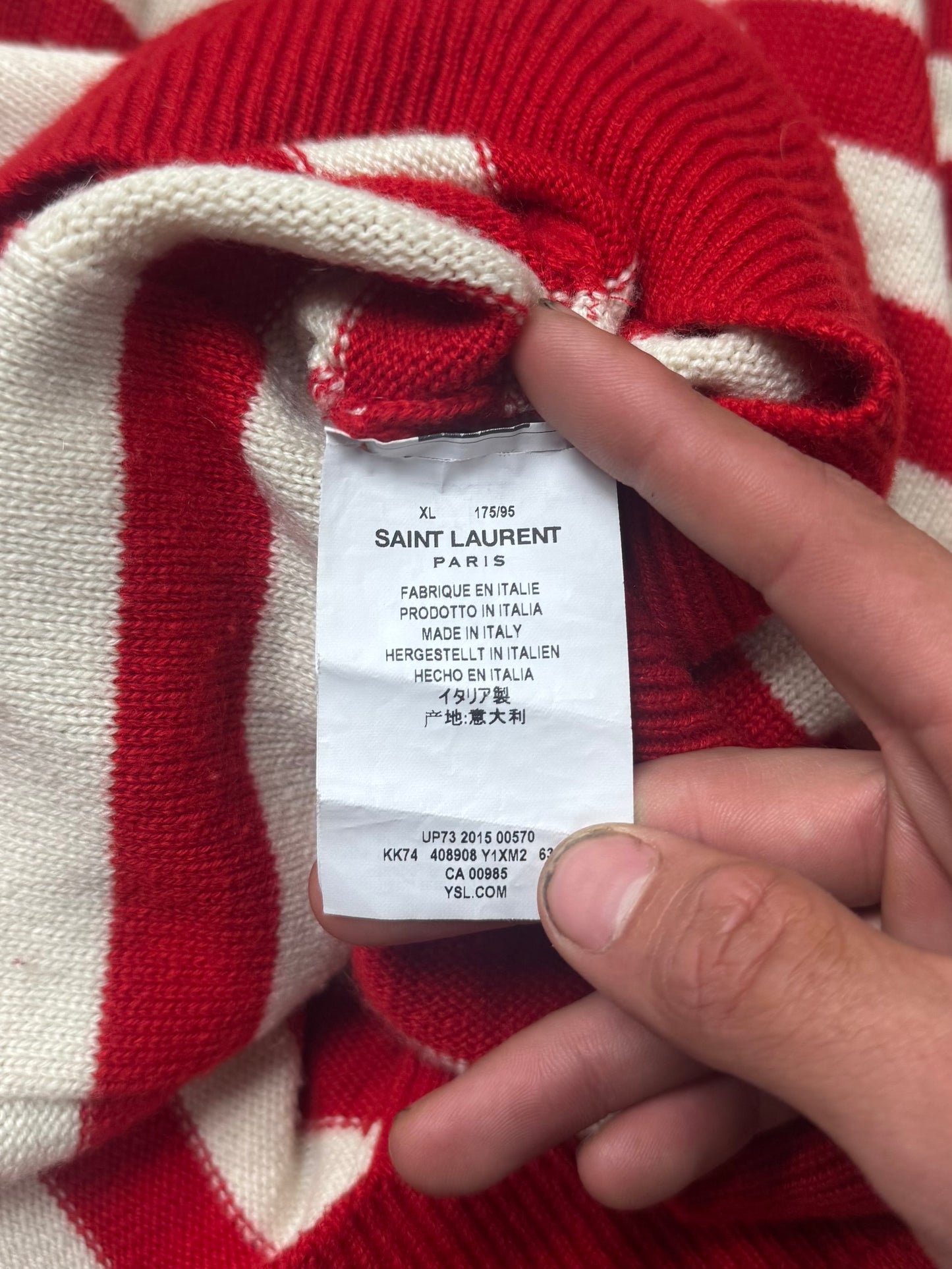 2015 Saint Laurent by Hedi Slimane Wool Red/White Striped Cardigan