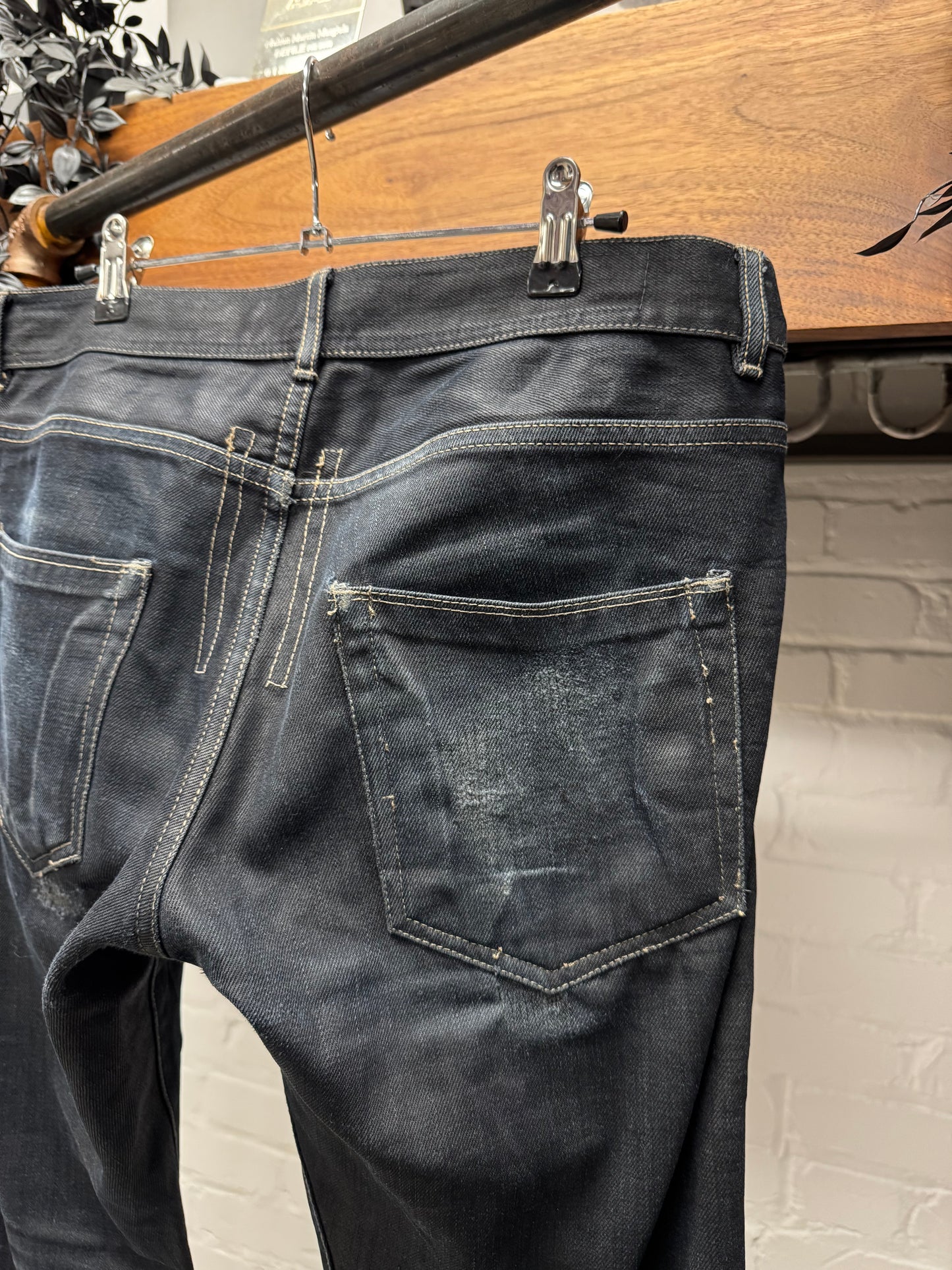 Rick Owens ‘Detroit’ Cut Waxed Raw Hem Denim