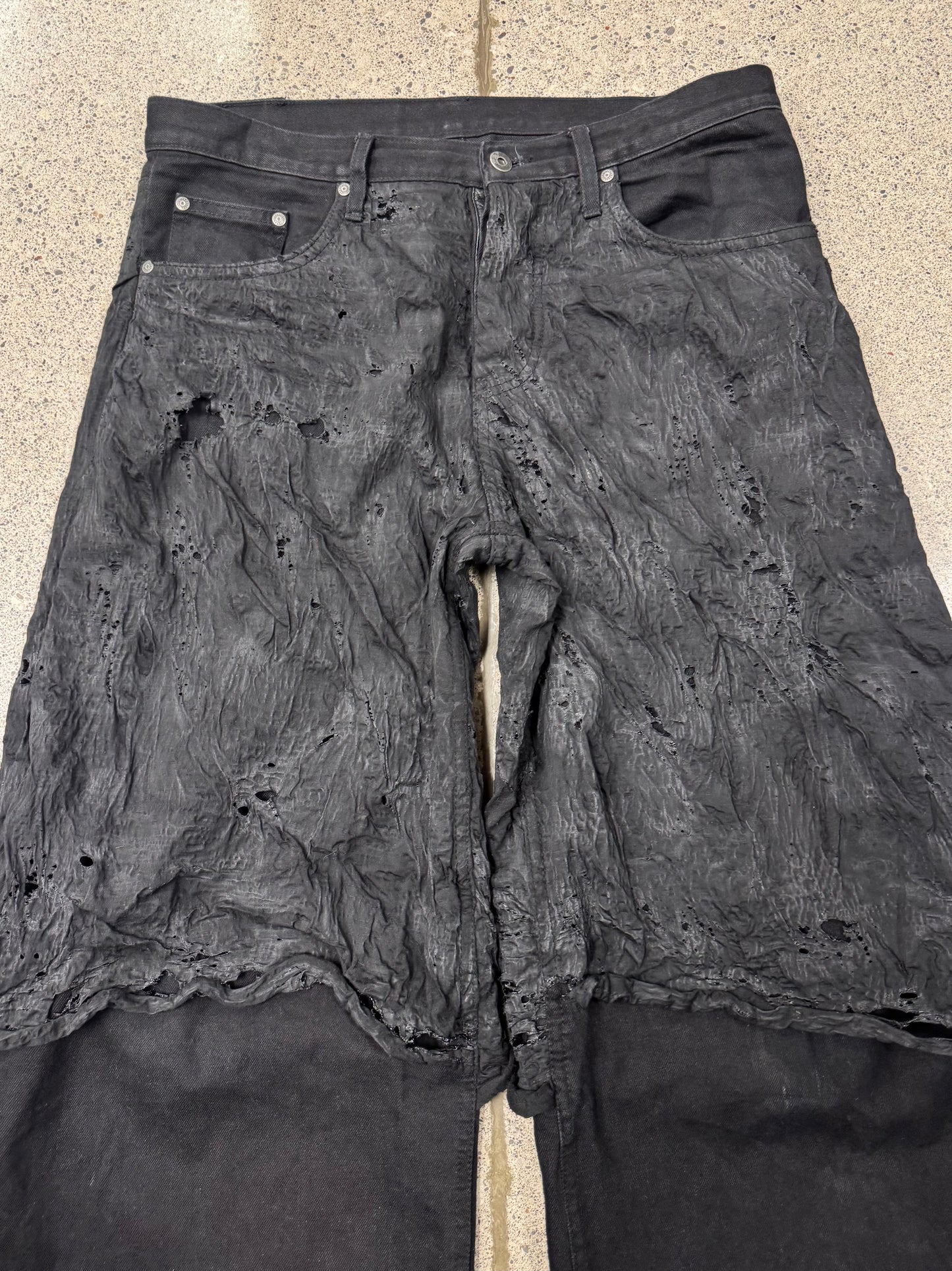 Paradoxe Paris ‘Dead Leaves’ Layered Black Crinkle Denim