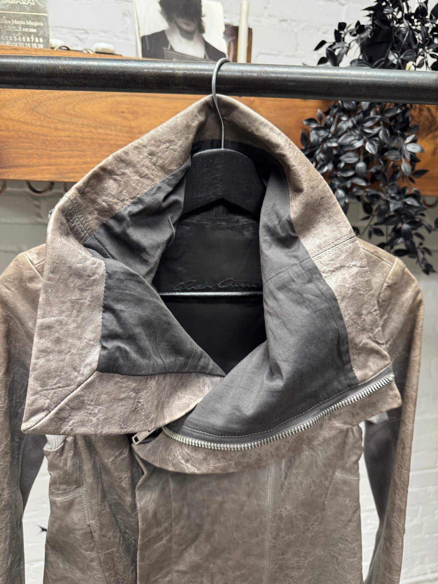 SS2010 Rick Owens ‘Naska’ Brown Lambskin Leather High-Neck Jacket