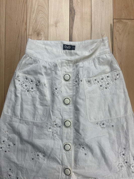 Dolce & Gabbana White Embroidered Floral Maxi Skirt