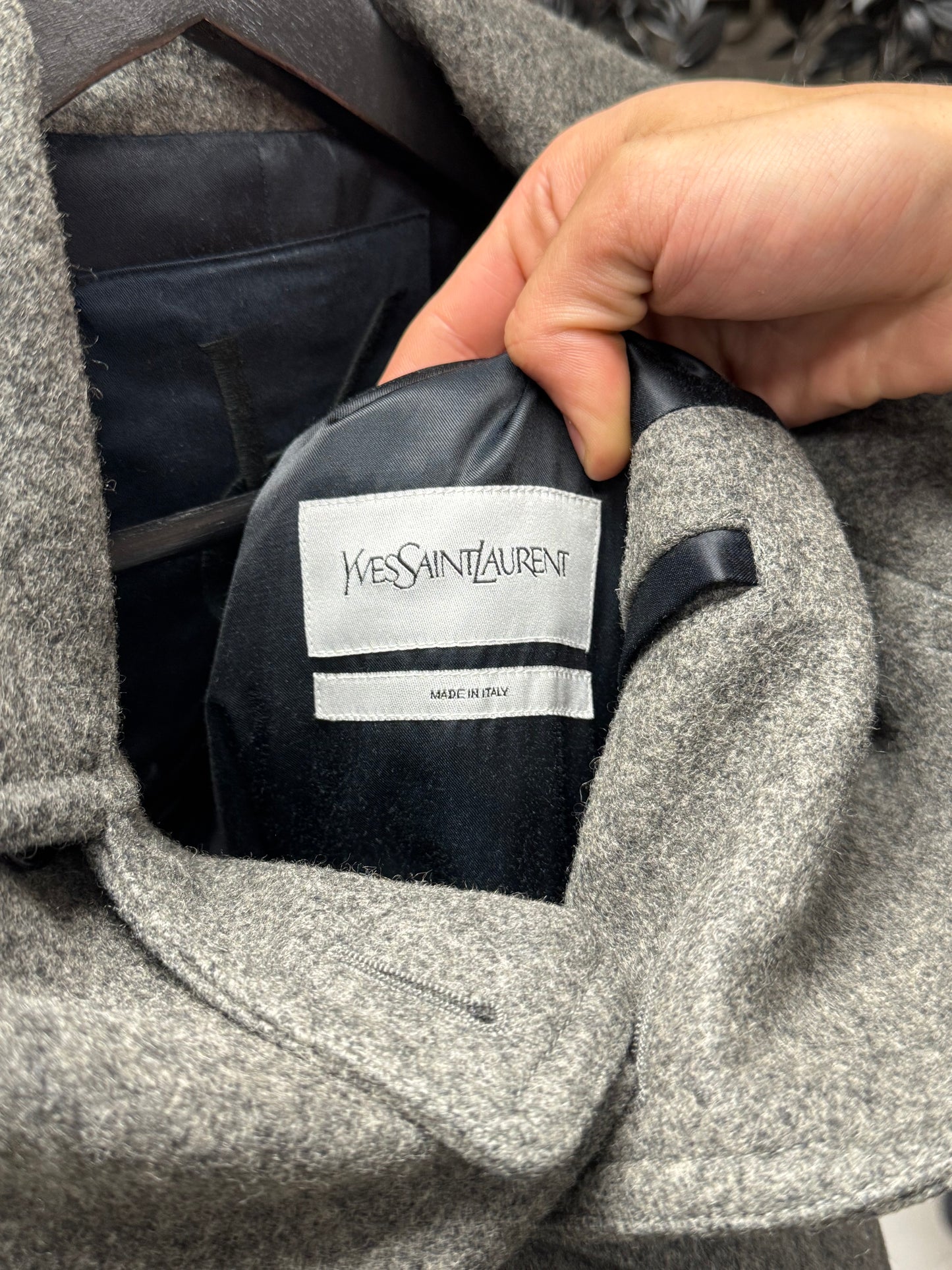 Vintage Yves Saint Laurent Grey Double Breasted Wool Peacoat