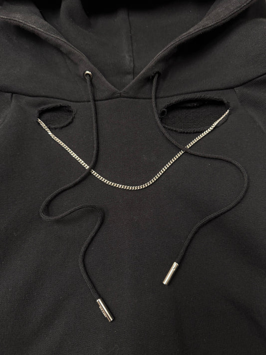 AW2013 Saint Laurent ‘Chain Distressed’ Black Pullover Hoodie
