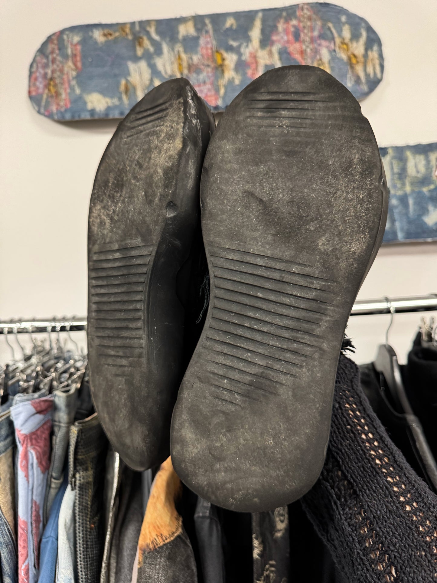 Rick Owens ‘Abstract’ Shredded Denim Low Top Sneakers