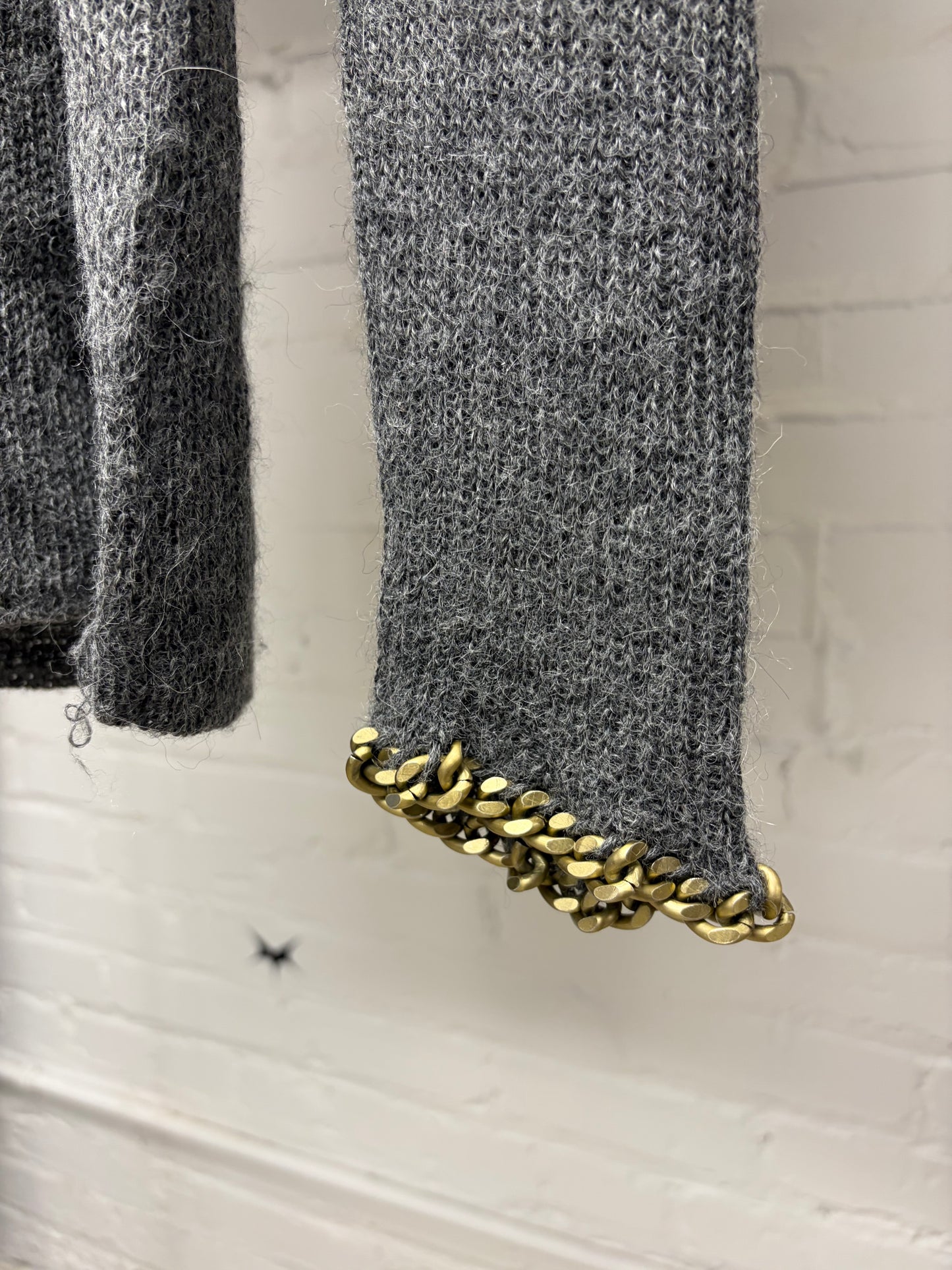 Vintage Jean Paul Gaultier Alpaca Wool ‘Cuban Link’ Grey/Gold Chain Finished Sweater