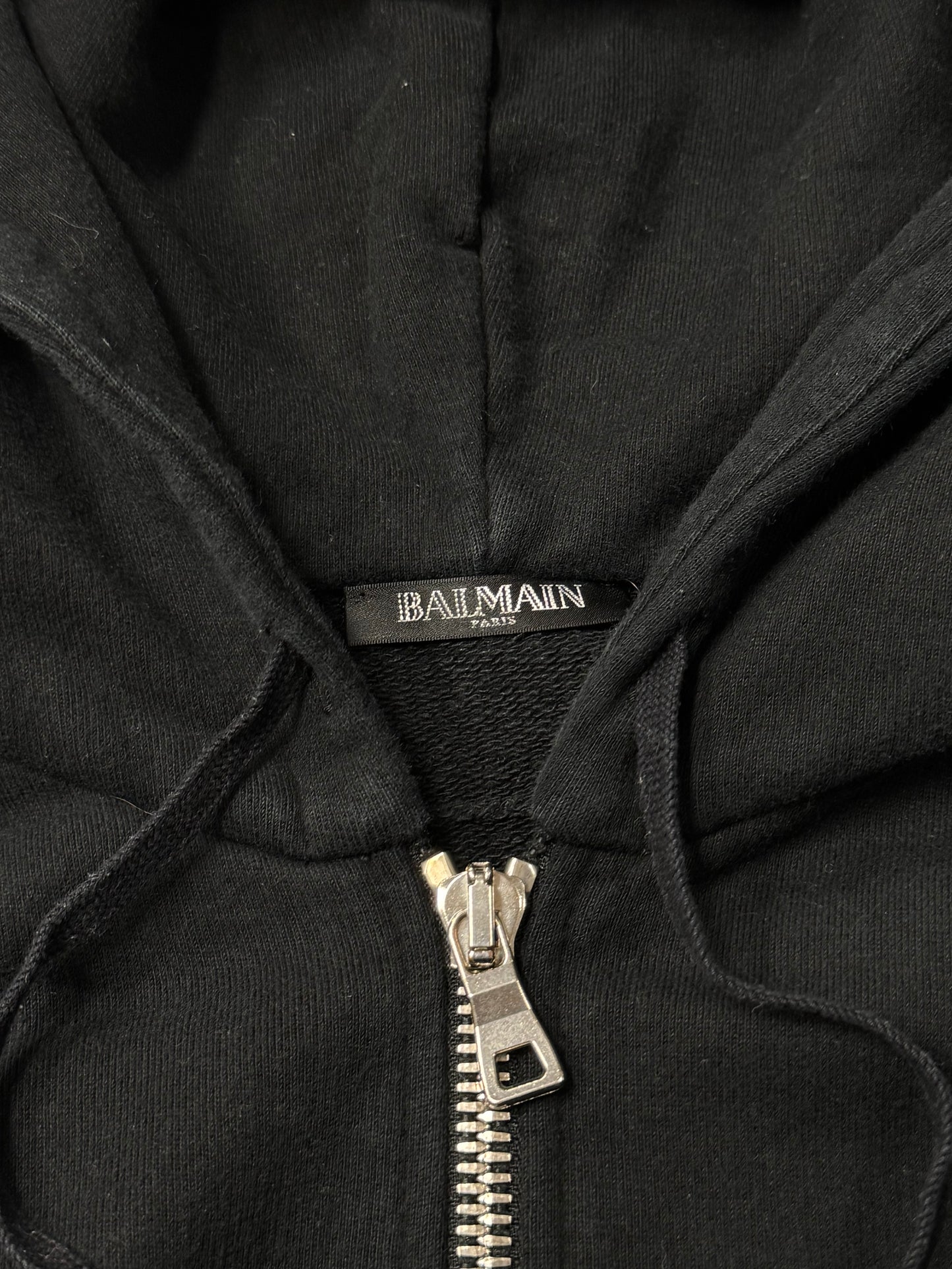 Balmain ‘Side-Zip’ Black Cotton Zip-Up Hoodie