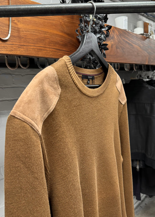 Gucci ‘Millitary Inspired’ Suede Shoulder Pad Wool Knit Sweater