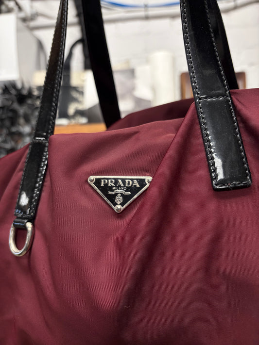 Prada Tessuto Nylon Oxblood Red Mini Gym Bag