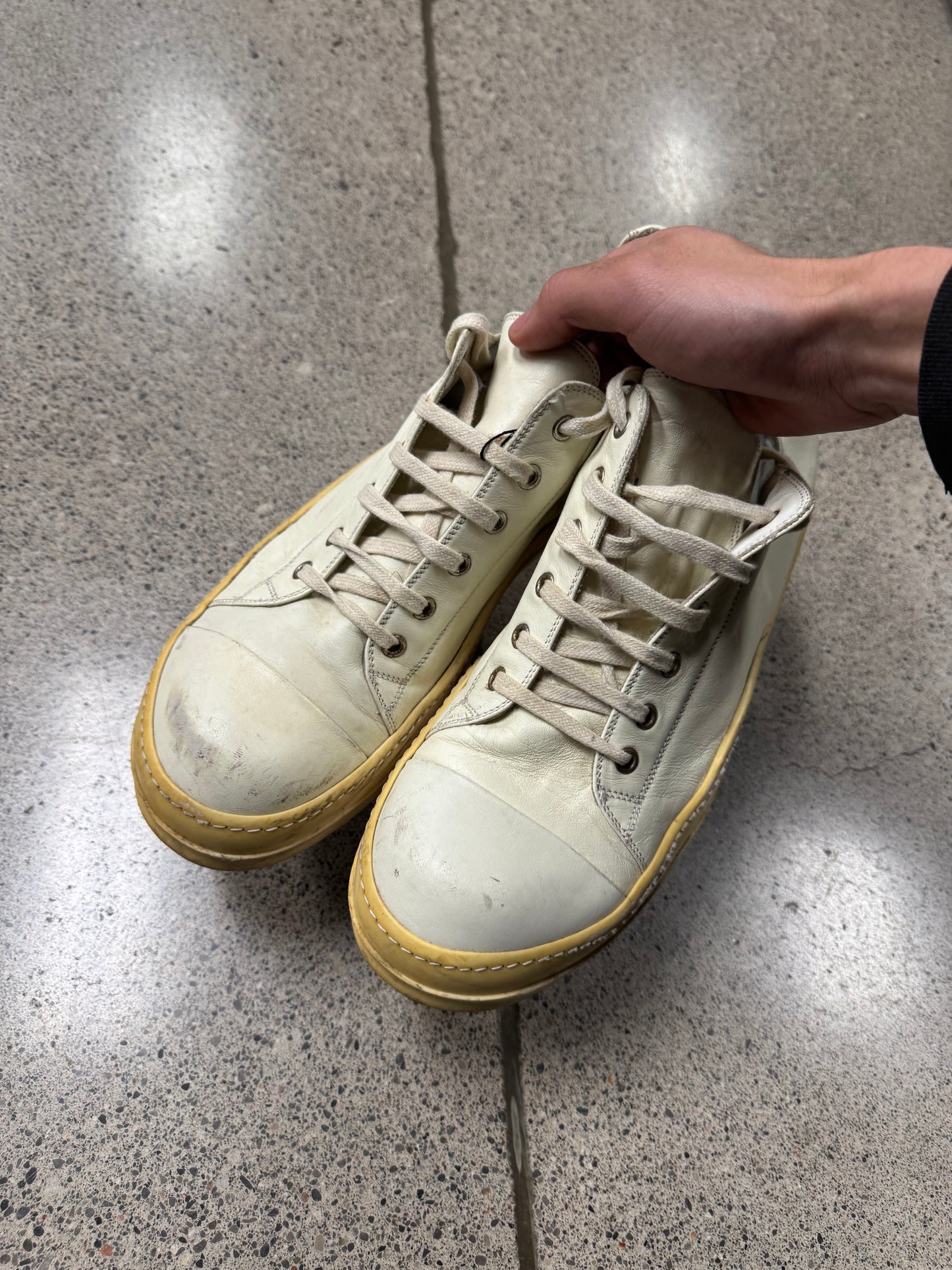 Rick Owens White Leather ‘Ramones’ Low Top Sneakers