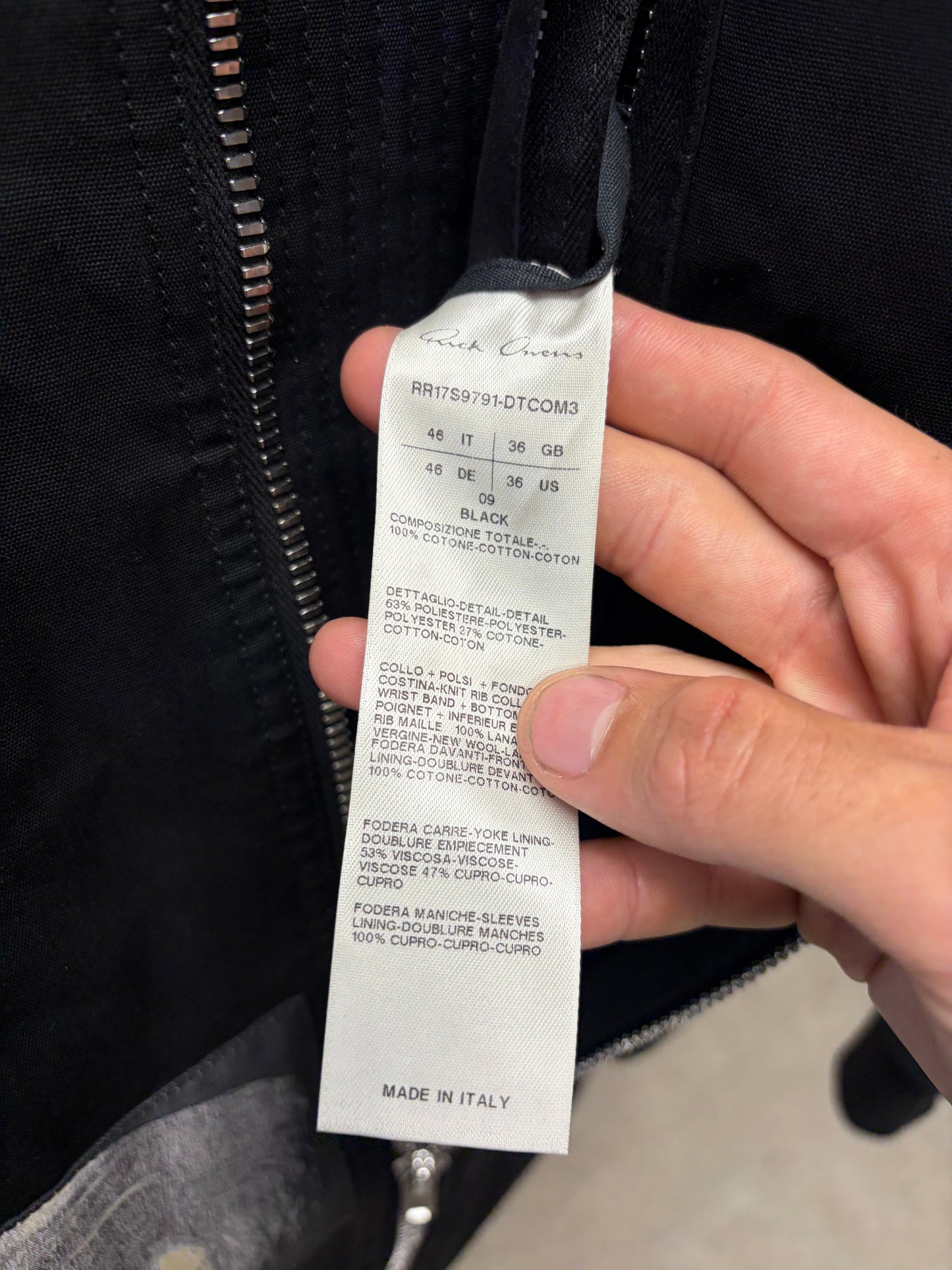SS2017 Rick Owens ‘Walrus’ Patchwork Black Cotton Canvas Bomber Jacket