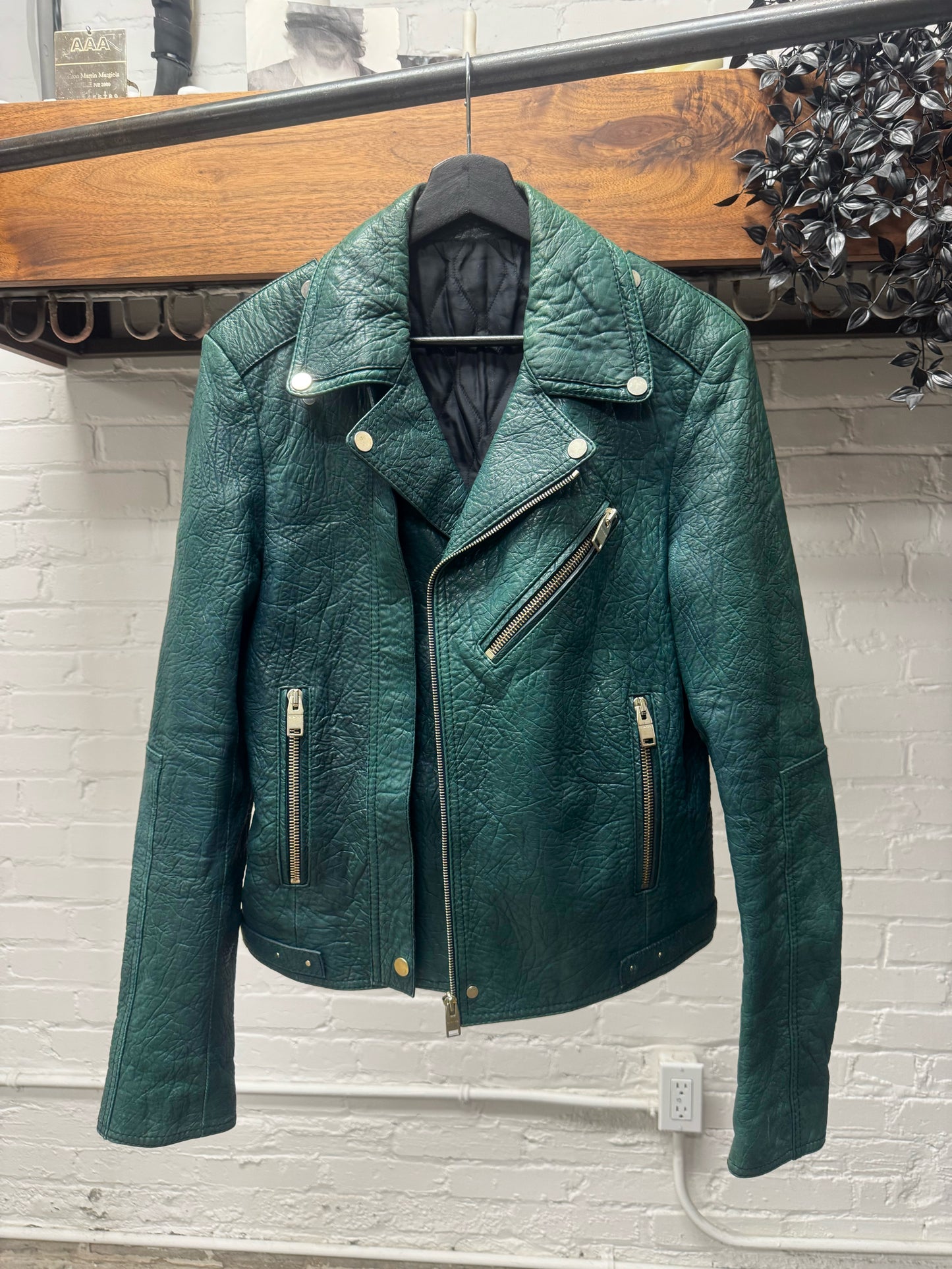 SS2014 Balenciaga by Alexander Wang Blue Calfskin Leather Biker Jacket