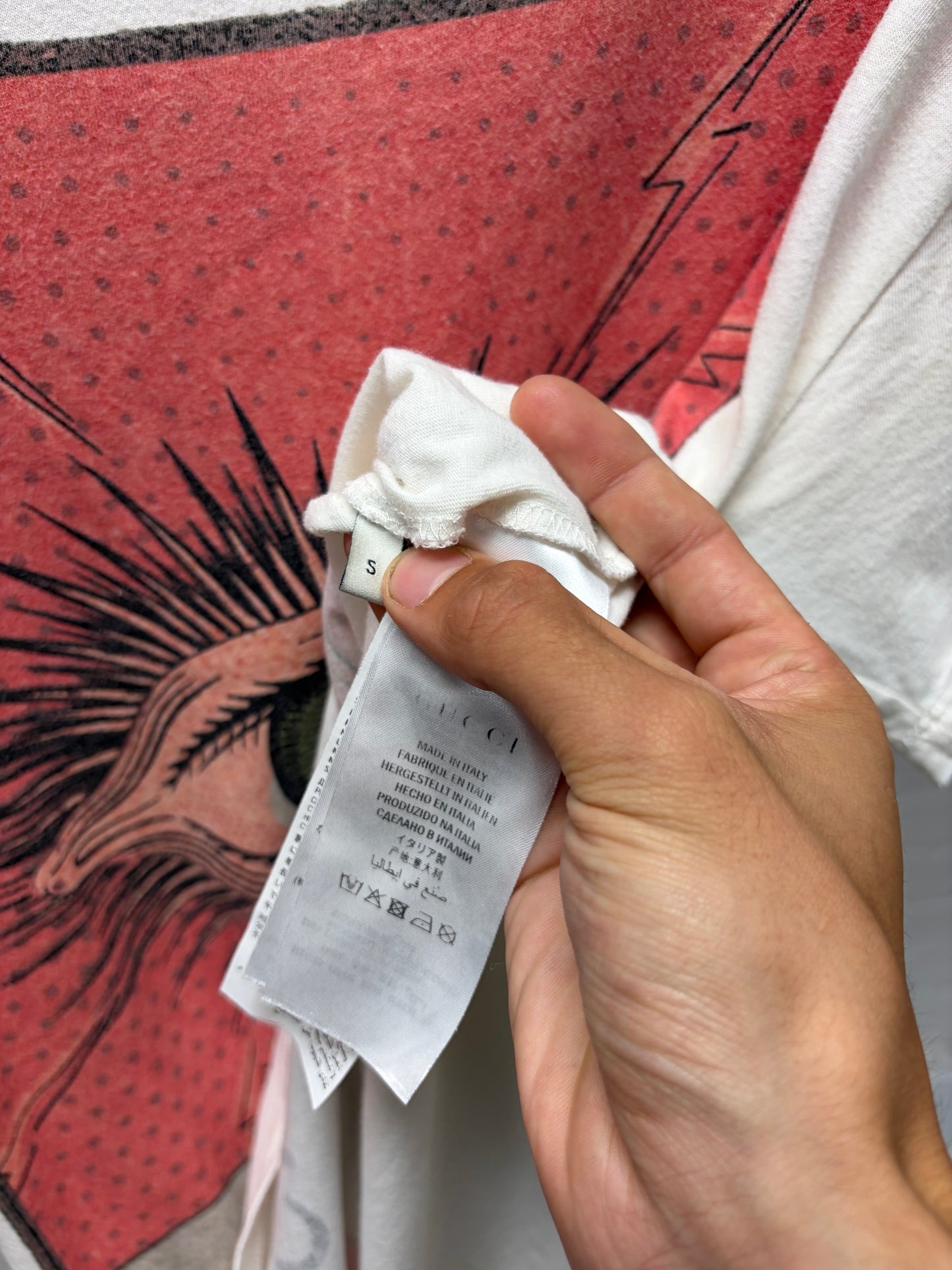 2018 Gucci ‘Amour’ Eye Graphic Red/Cream Distressed Cotton T-Shirt