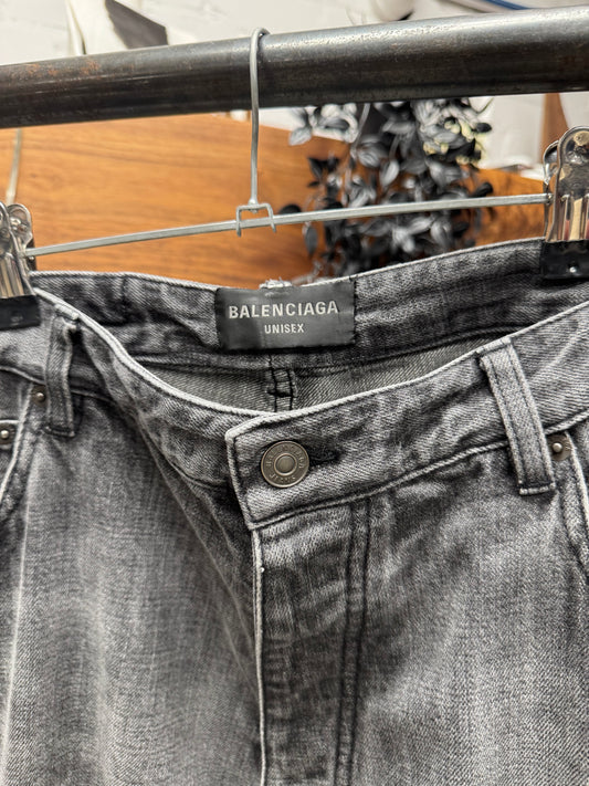 2023 Balenciaga Stone Washed Grey ‘Skater’ Wide Leg Denim