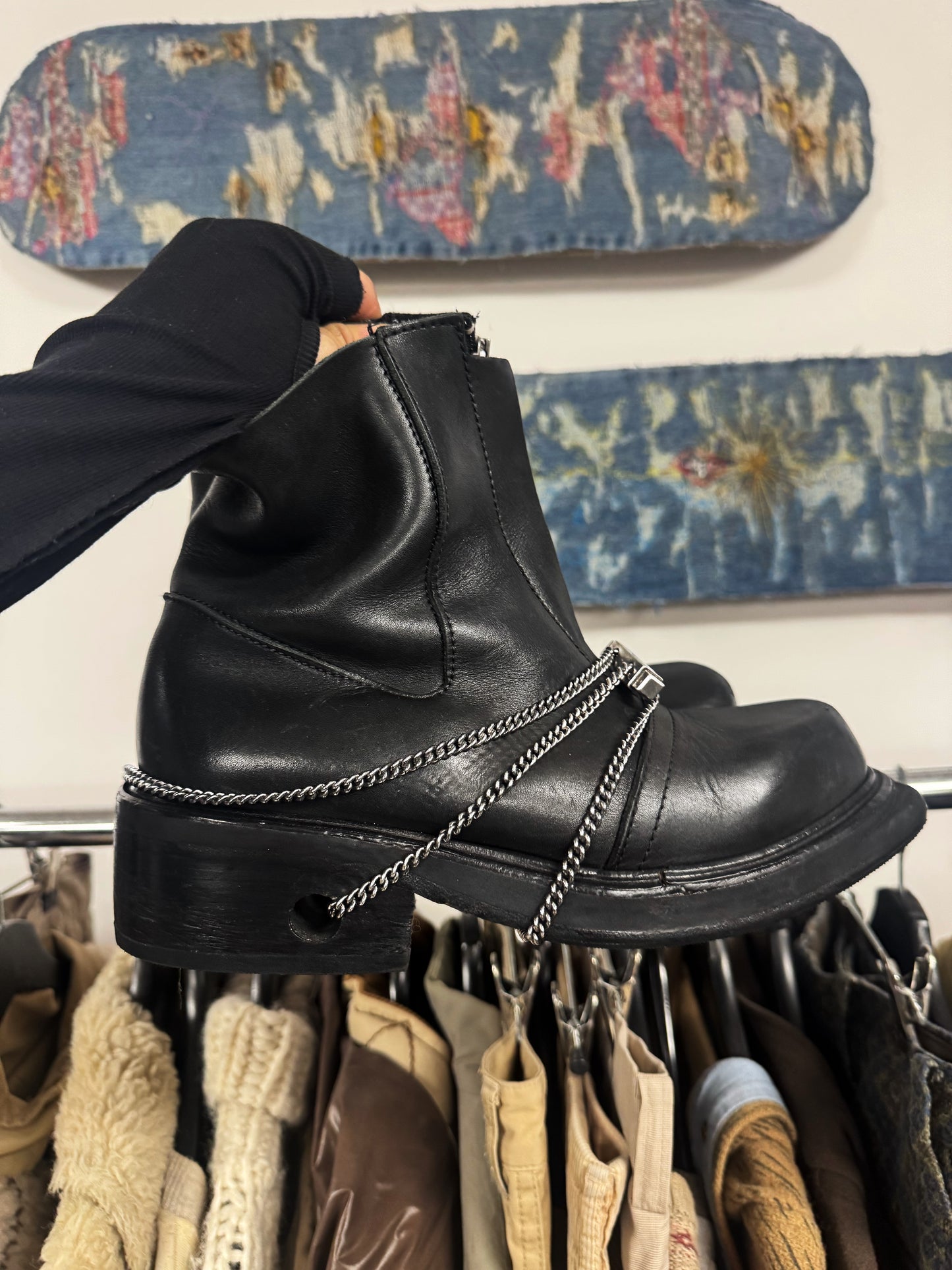 Dirk Bikkembergs ‘Bungee’ Metal Chain Heel Laced Boots