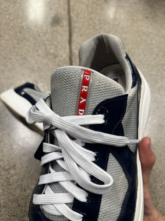 Prada ‘Americas Cup’ Blue Patent Leather Low Top Sneakers