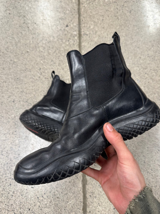 Prada Sport Black Leather Ankle Boots