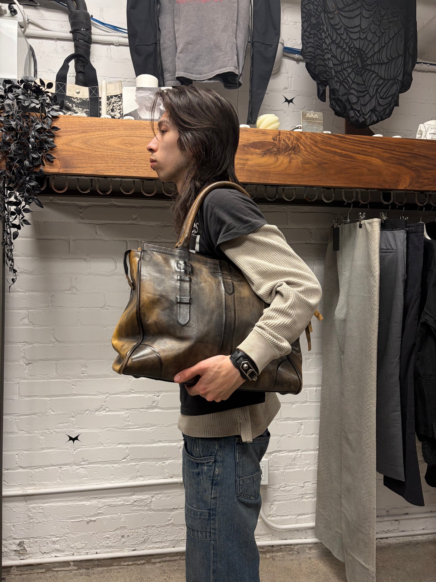 Mihara Yasuhiro Heavily Patina Faded ‘Boston’ Top Handle Leather Bag