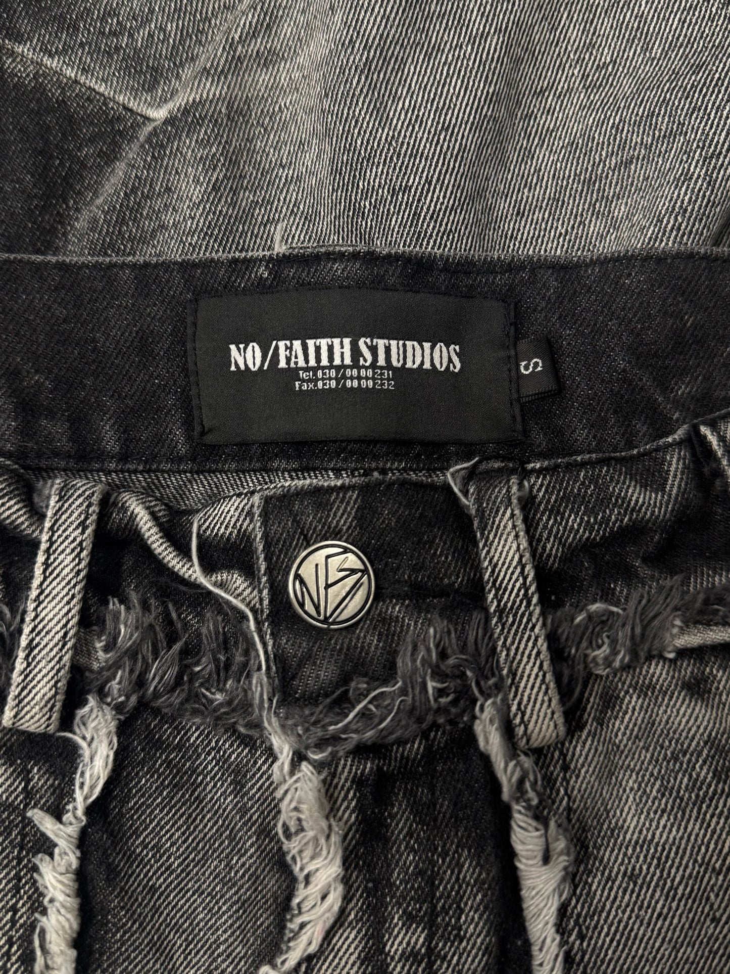 No Faith Studios ‘001’ Washed Grey Flared Denim