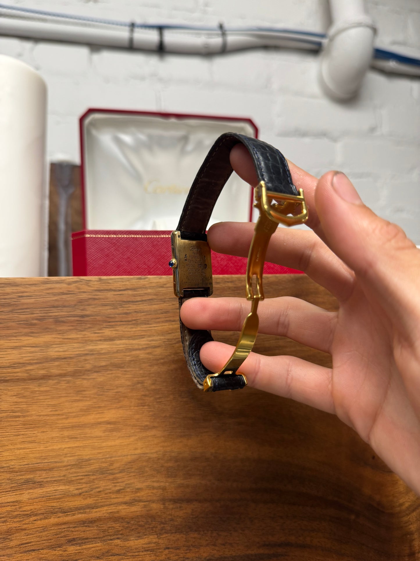 Vintage Cartier ‘Tank’ Vermeil 1613 With Genuine Crocodile Leather Band