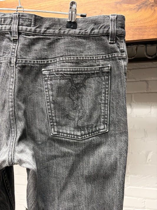 Vintage Yves Saint Laurent ‘Rive Gauche’ YSL Logo ‘Pocket Fade’ Black Skinny Jeans