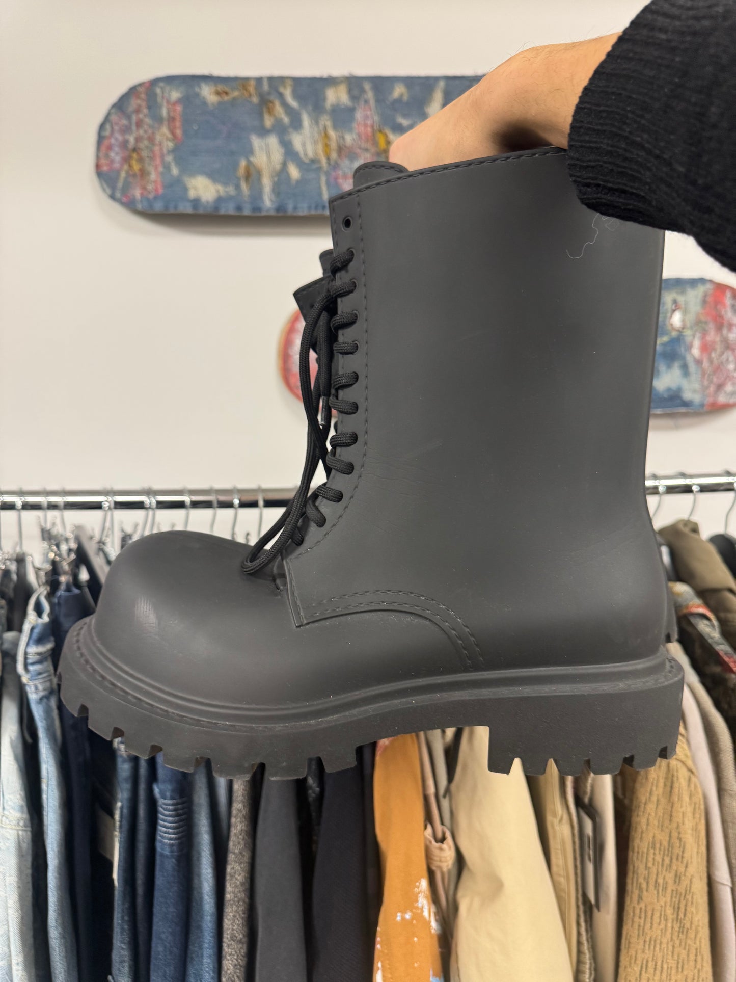 Balenciaga ‘Steriod’ Oversized Black Rubber Combat Boots
