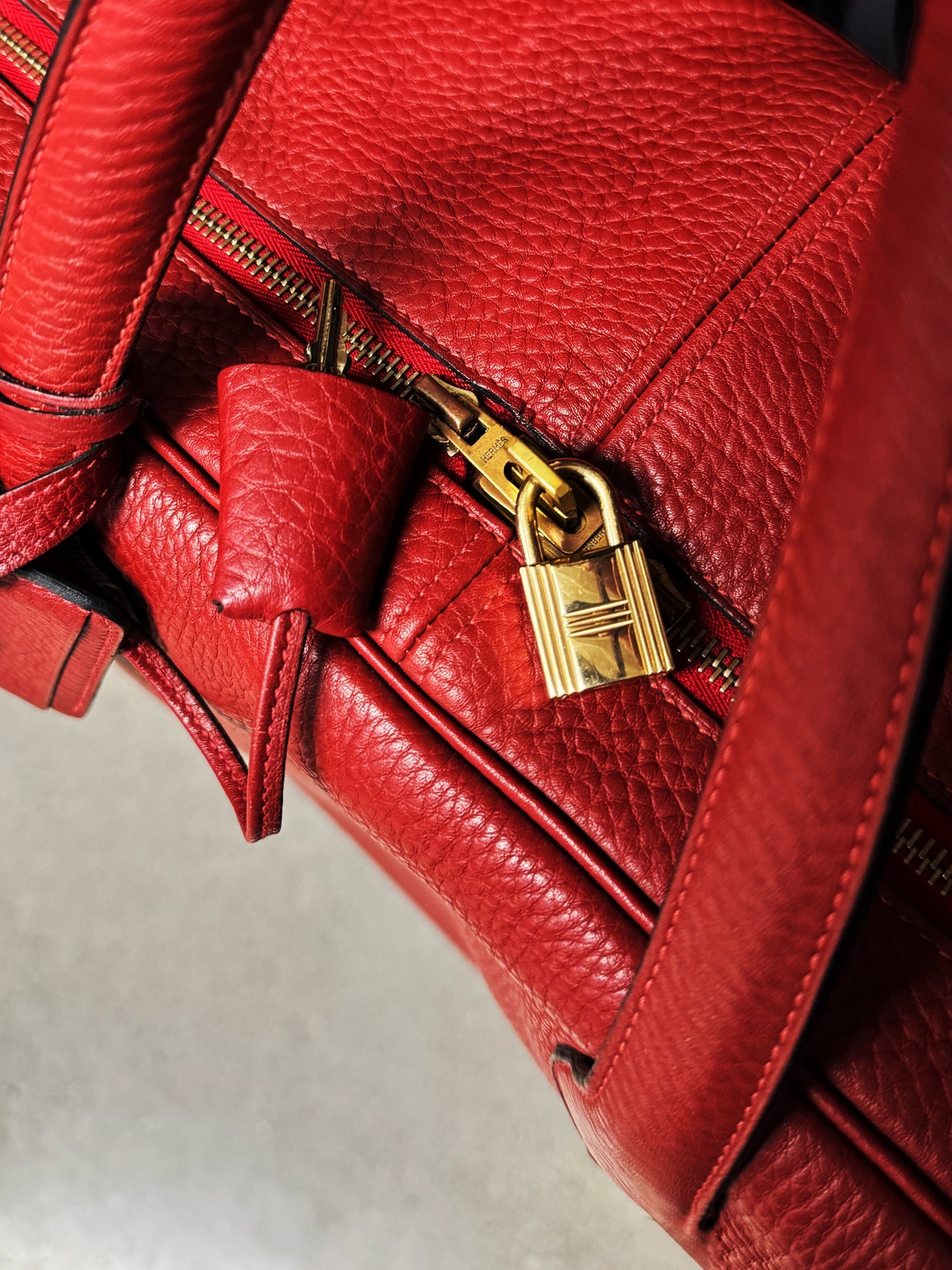 Hermes Victoria ‘50’ Red Leather Boston Bag