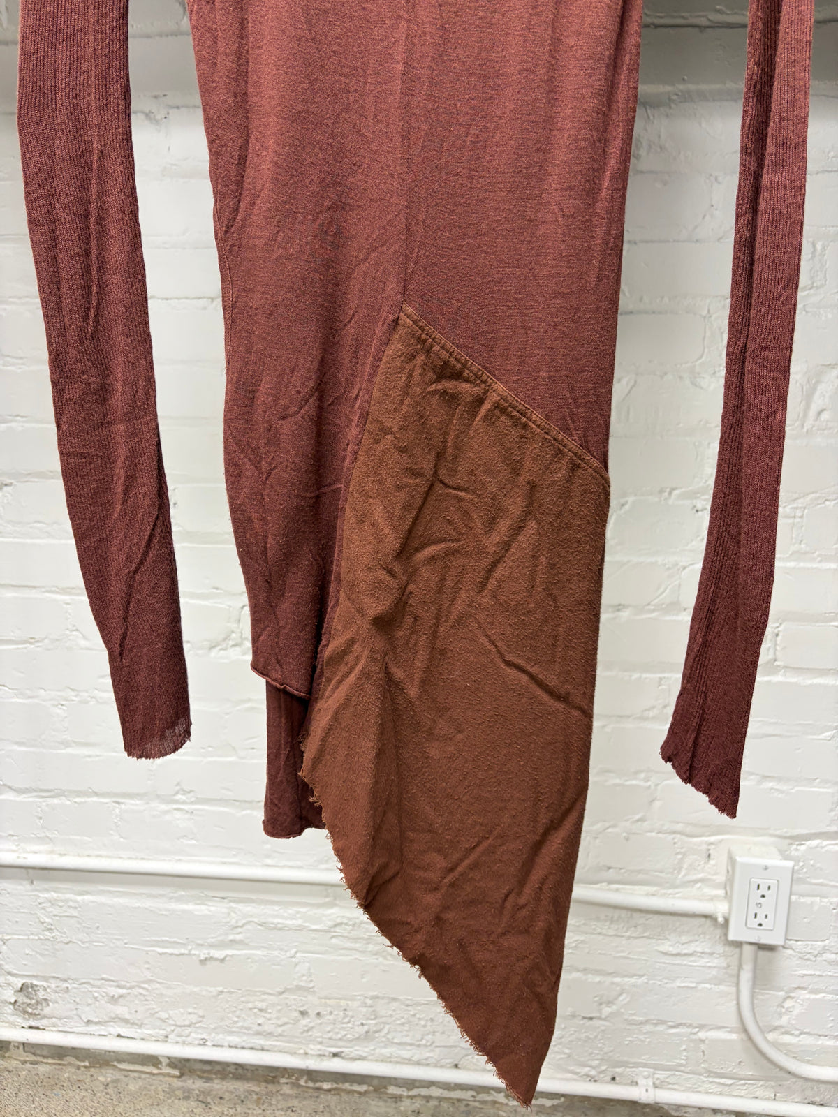 AW2003 Rick Owens ‘Trucker’ Dark Cherry Asymmetric Drape Long Sleeve Shirt