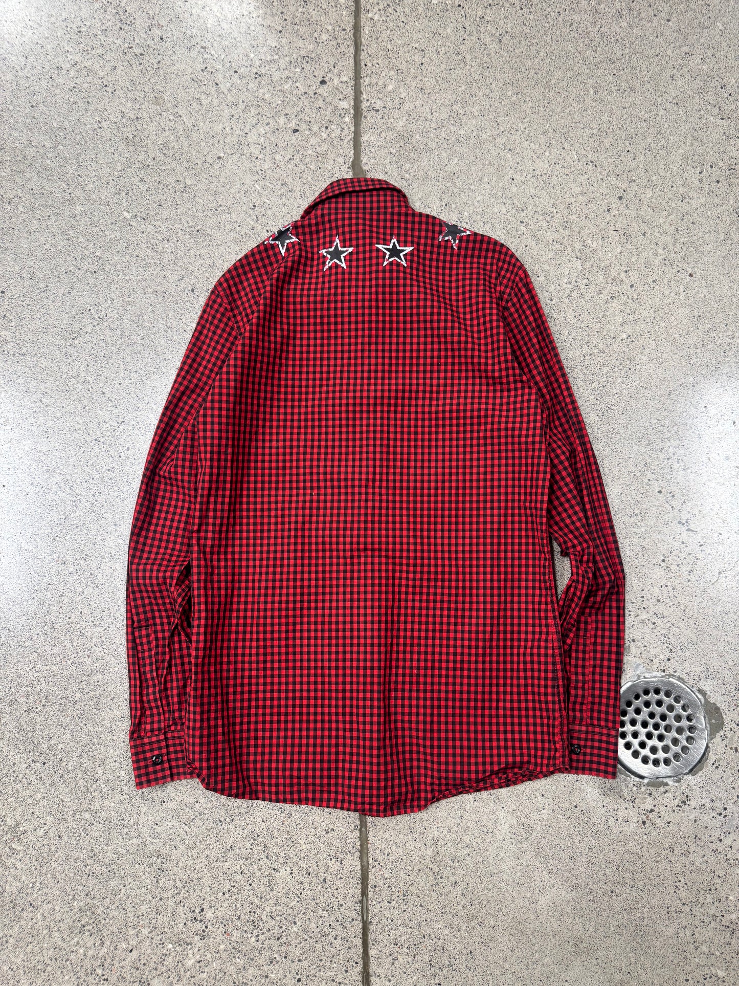 2010s Givenchy ‘Stars’ Red/Black Plaid Button Down Shirt
