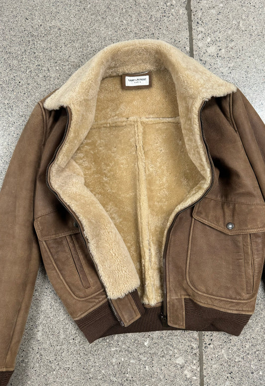 AW2020 Saint Laurent Shearling Lined Suede Bomber Jacket