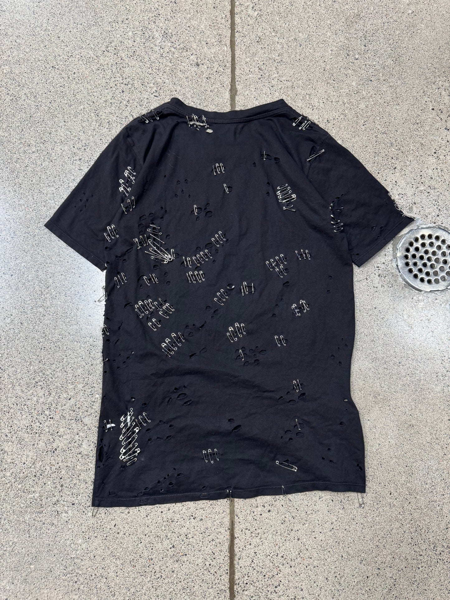 SS2011 Balmain by Christophe Decarnin ‘Safety Pin’ Distressed Black T-Shirt
