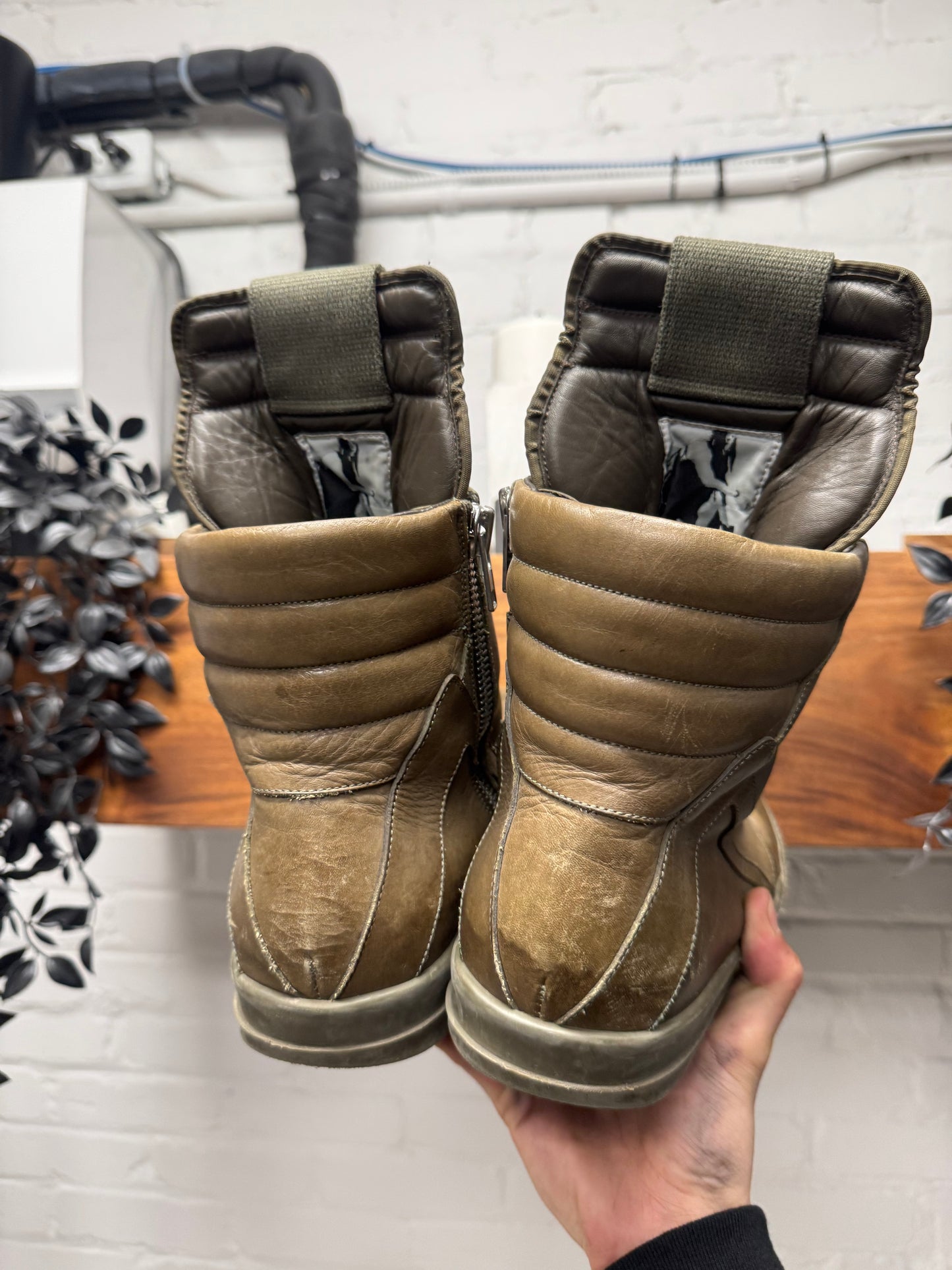 SS2016 Rick Owens ‘Cyclops’ Murky Brown Leather Geobaskets