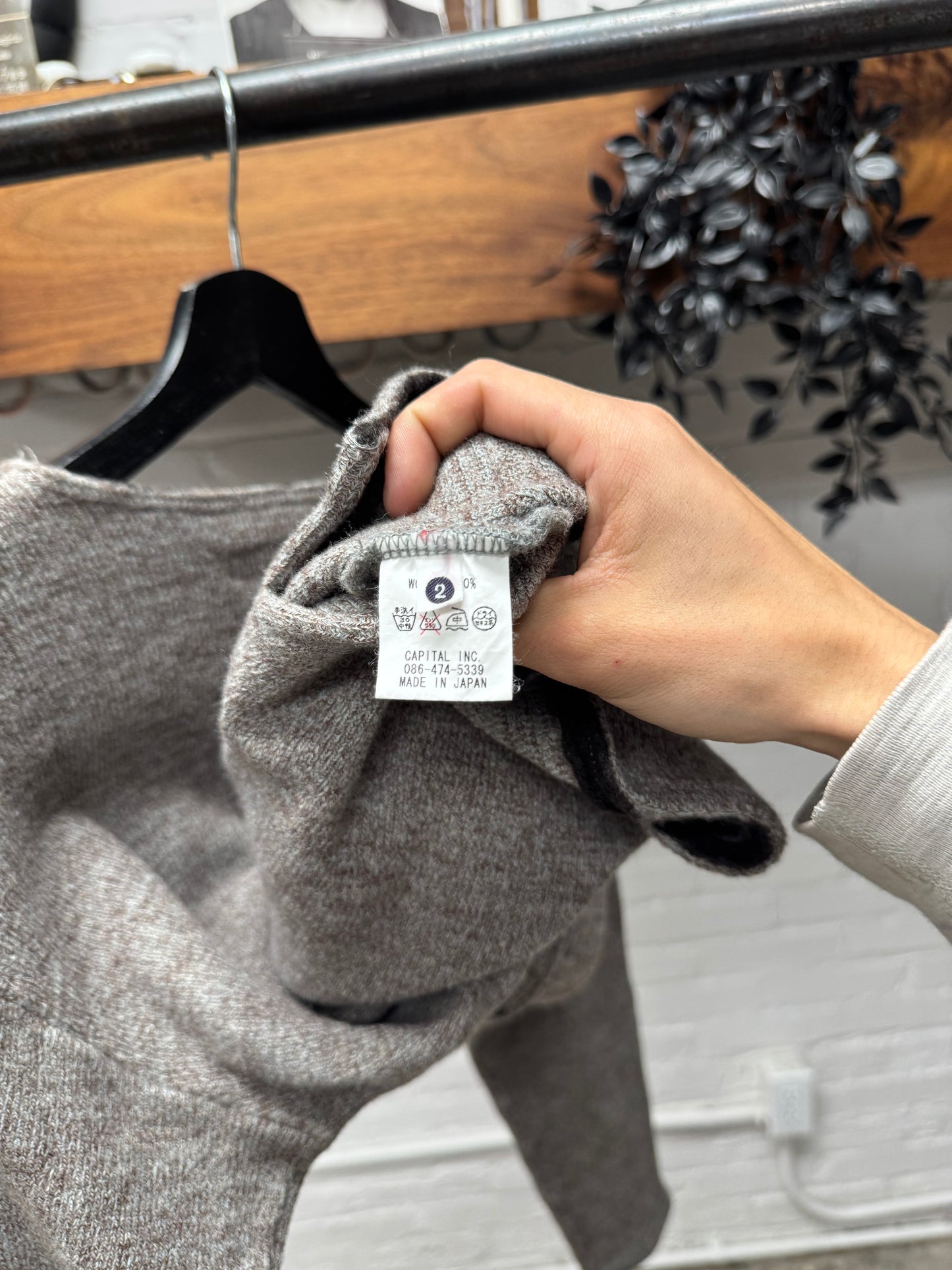Kapital Speckled Brown Wool ‘Henley’ Long Sleeve Shirt