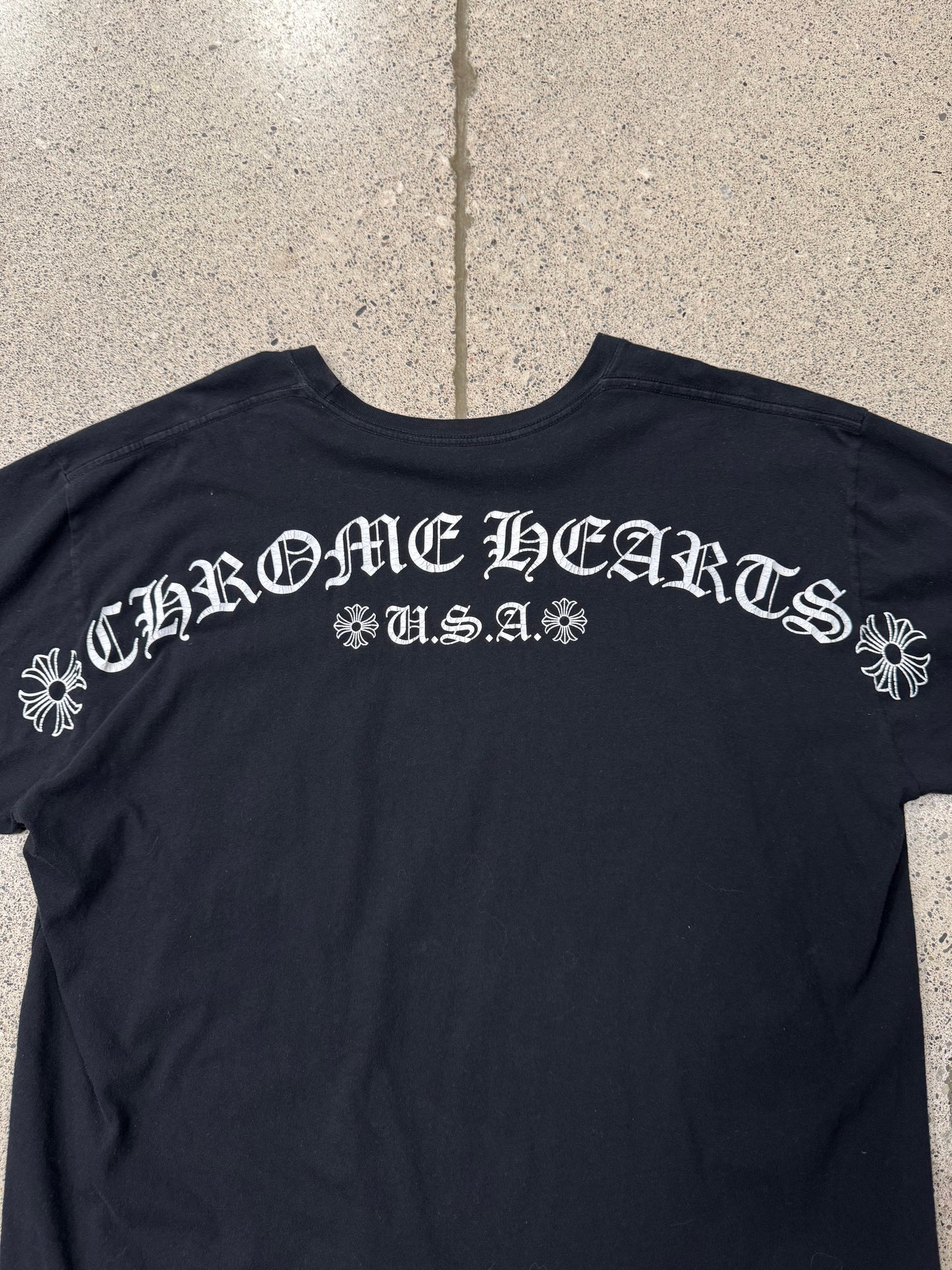 Vintage Chrome Hearts ‘Scroll Logo’ Faded Black T-Shirt
