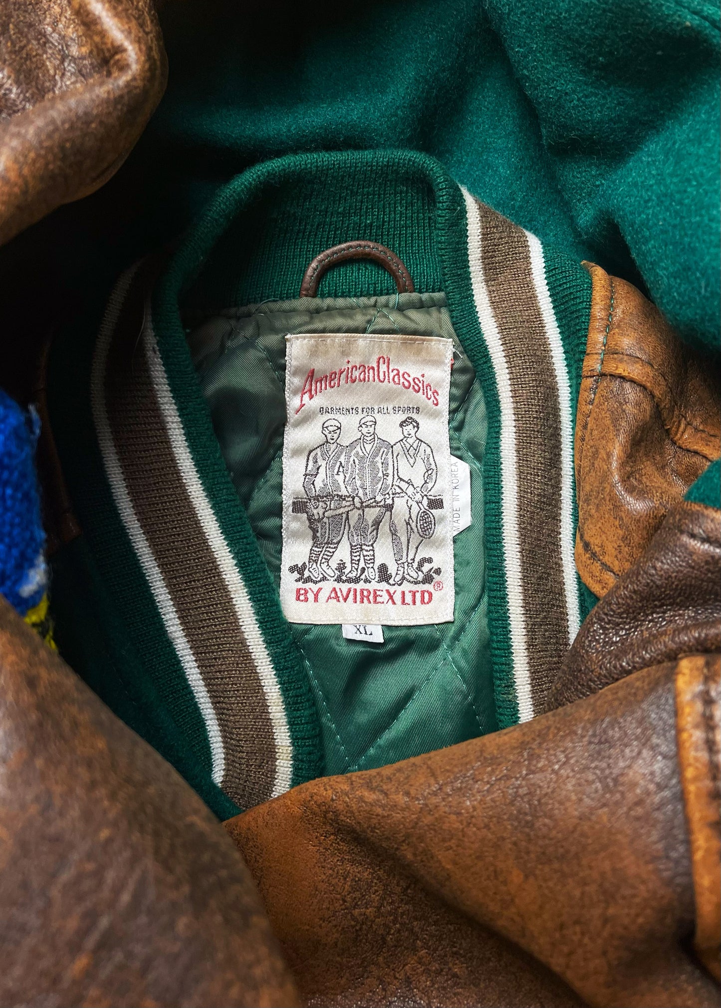 1990’s Avirex ‘USA’ Forest Green Wool/Brown Leather Bomber Jacket