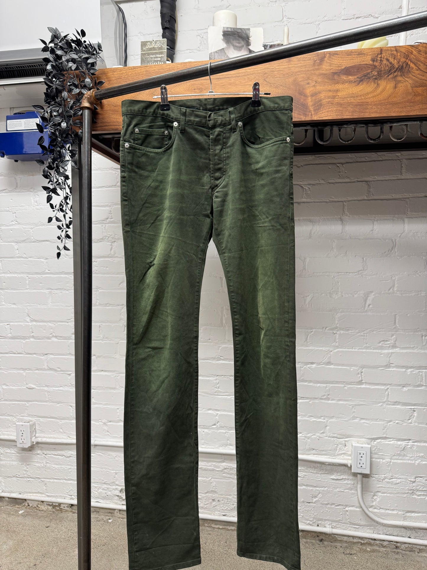 Dior Homme ‘Unaltered’ Murky Green Skinny Distressed Denim