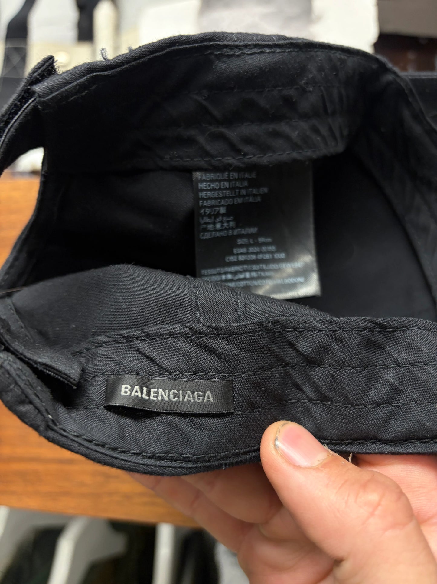 Balenciaga ‘Loop Sports Icon Logo’ Distressed Black Ripstop Baseball Cap