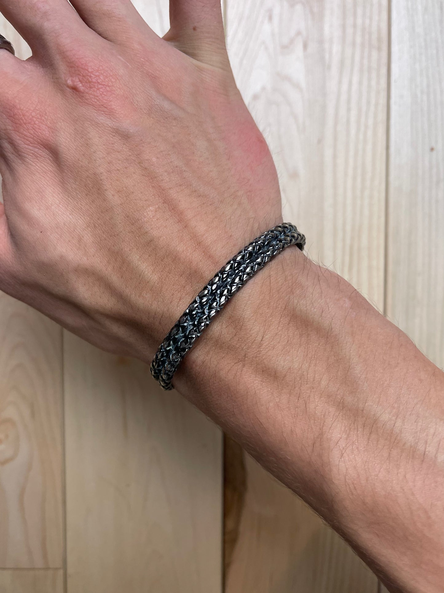 Number (N)ine Textured Silver Bangle Bracelet