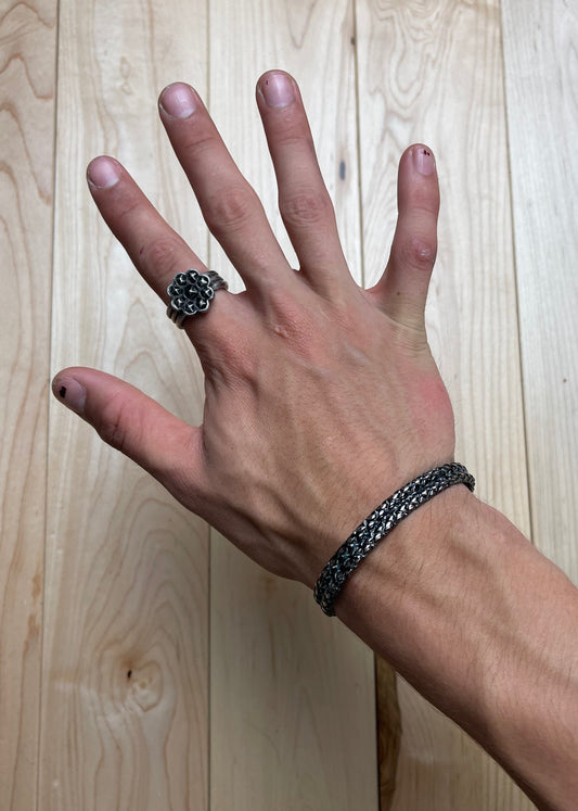 Number (N)ine Textured Silver Bangle Bracelet