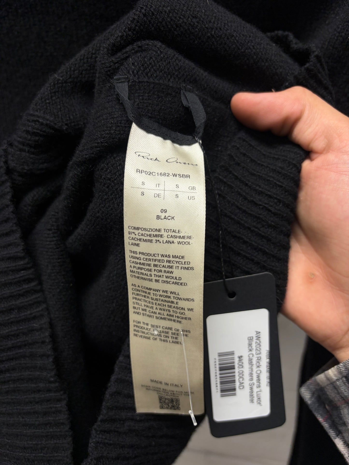 AW2023 Rick Owens ‘Luxor’ Black Cashmere Sweater